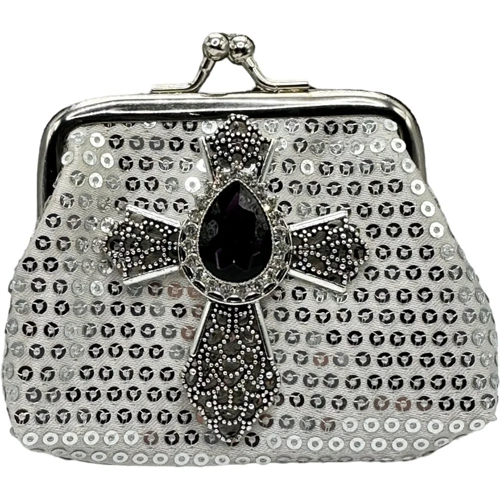 Silver Sequin Coin Micro Purse Silver Cross Purple Sparkling 18m Ginger Snap NWT - Picture 3 of 12